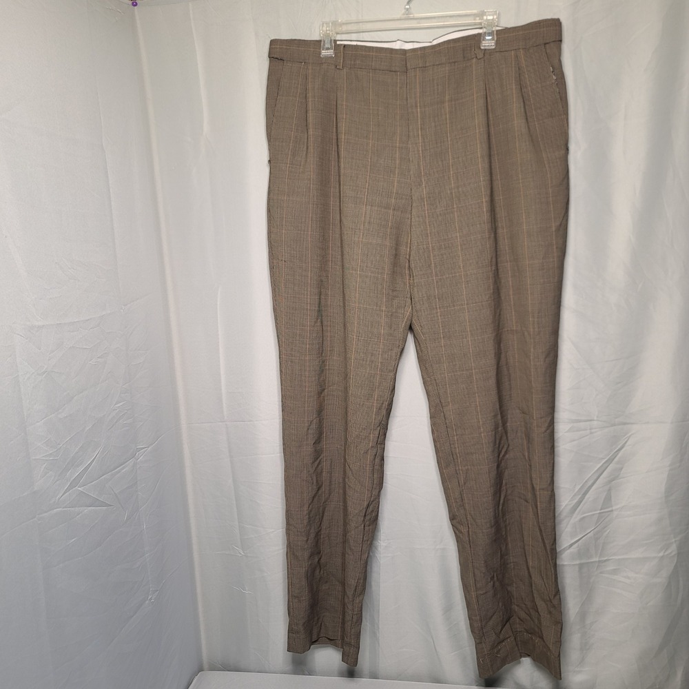 Lands End Dress Pants Mens 40 Brown Houndstooth Wool Pleated Traditional Fit